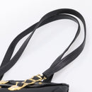 VERSACE Shoulder Bag Nylon Leather Black Gold Auth 205264-14