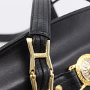 VERSACE Shoulder Bag Nylon Leather Black Gold Auth 205264-8