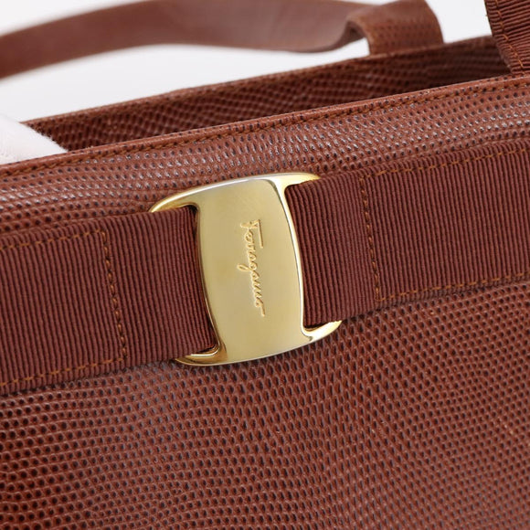 Salvatore Ferragamo Vala Tote Bag Leather Brown Gold Auth 205268