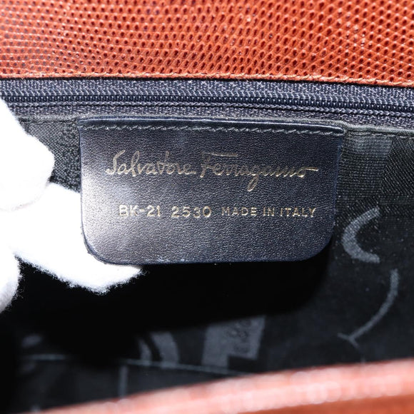 Salvatore Ferragamo Vala Tote Bag Leather Brown Gold Auth 205268