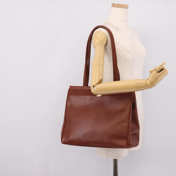Salvatore Ferragamo Vala Tote Bag Leather Brown Gold Auth 205268