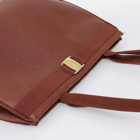 Salvatore Ferragamo Vala Tote Bag Leather Brown Gold Auth 205268