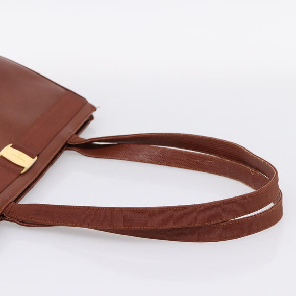 Salvatore Ferragamo Vala Tote Bag Leather Brown Gold Auth 205268
