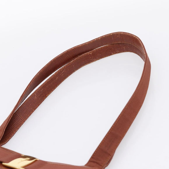 Salvatore Ferragamo Vala Tote Bag Leather Brown Gold Auth 205268
