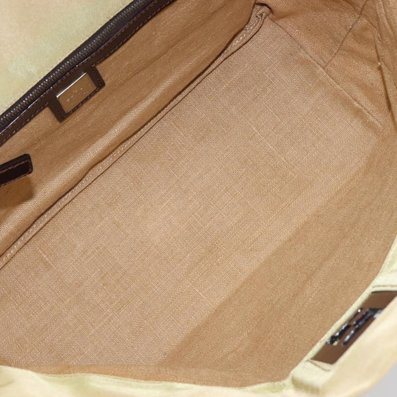 FENDI Tote Bag Nylon Beige Silver Auth 205270