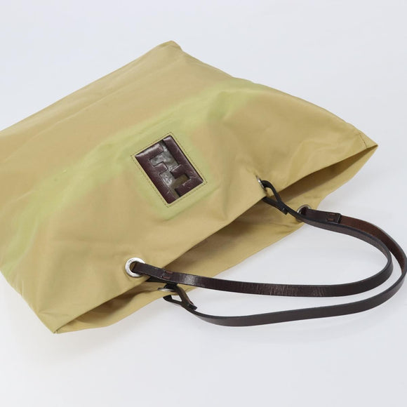 FENDI Tote Bag Nylon Beige Silver Auth 205270