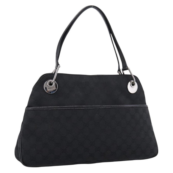 GUCCI GG Canvas Shoulder Bag Black Silver 121023 Auth 205278V