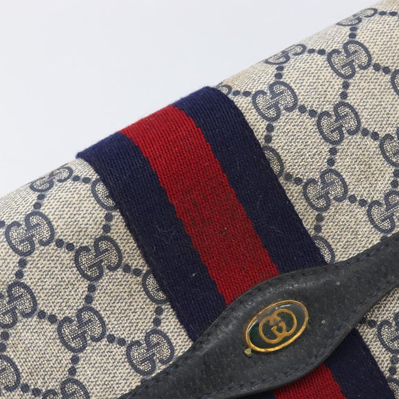 GUCCI GG Supreme Sherry Line Bag PVC Leather Navy Gold 89 01 007 Auth 205280