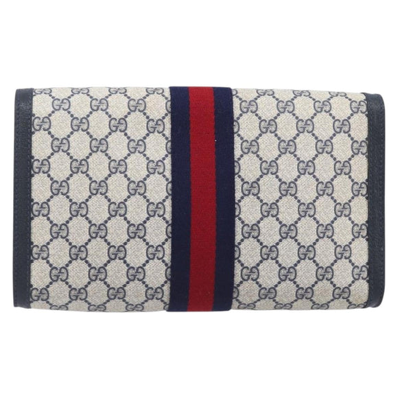 GUCCI GG Supreme Sherry Line Bag PVC Leather Navy Gold 89 01 007 Auth 205280