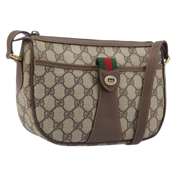 GUCCI GG Supreme Web Sherry Line Bag PVC Beige Gold 89 02 032 Auth 205295