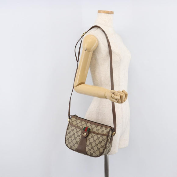 GUCCI GG Supreme Web Sherry Line Bag PVC Beige Gold 89 02 032 Auth 205295
