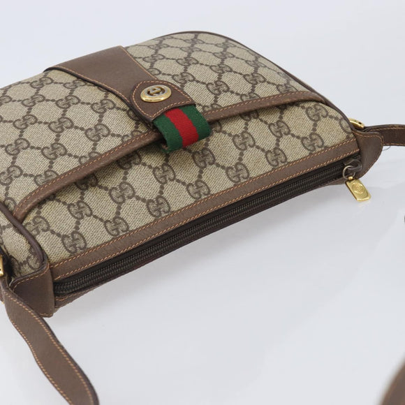 GUCCI GG Supreme Web Sherry Line Bag PVC Beige Gold 89 02 032 Auth 205295