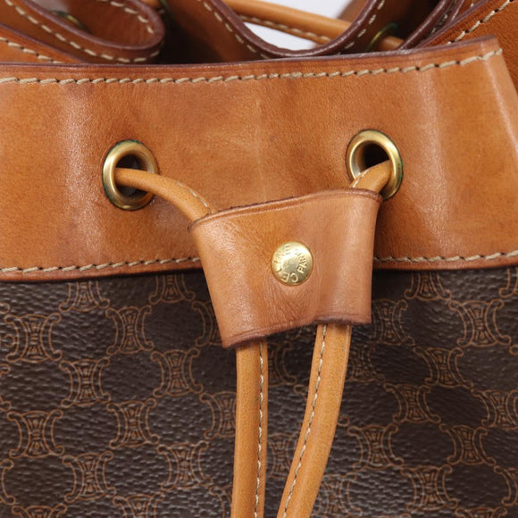 CELINE Macadam Canvas Shoulder Bag PVC Leather Brown Gold Auth 205298V