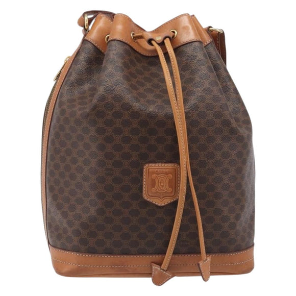 CELINE Macadam Canvas Shoulder Bag PVC Leather Brown Gold Auth 205298V