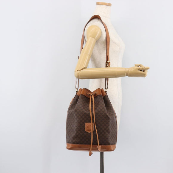CELINE Macadam Canvas Shoulder Bag PVC Leather Brown Gold Auth 205298V