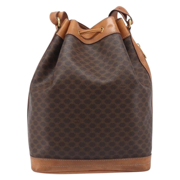 CELINE Macadam Canvas Shoulder Bag PVC Leather Brown Gold Auth 205298V