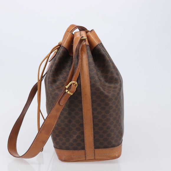 CELINE Macadam Canvas Shoulder Bag PVC Leather Brown Gold Auth 205298V