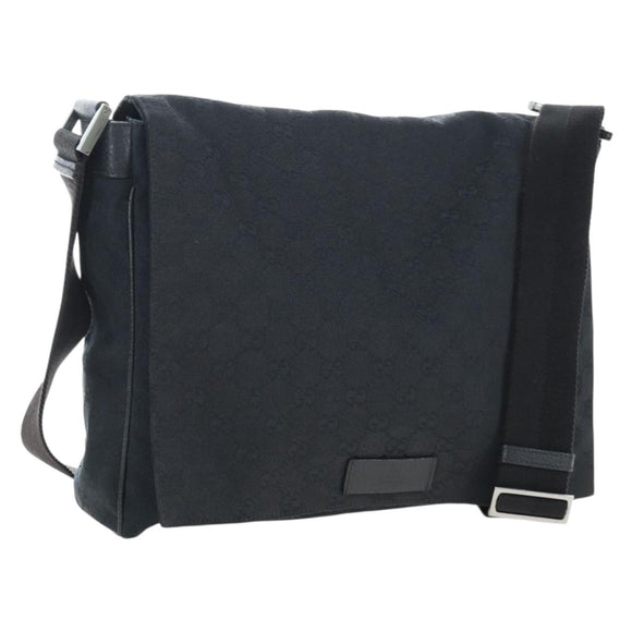 GUCCI GG Canvas Shoulder Bag Black Silver 146236 Auth 205299V