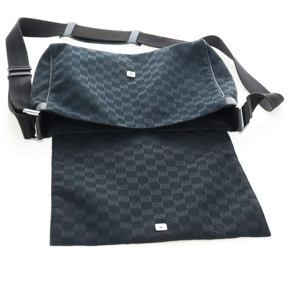 GUCCI GG Canvas Shoulder Bag Black Silver 146236 Auth 205299V