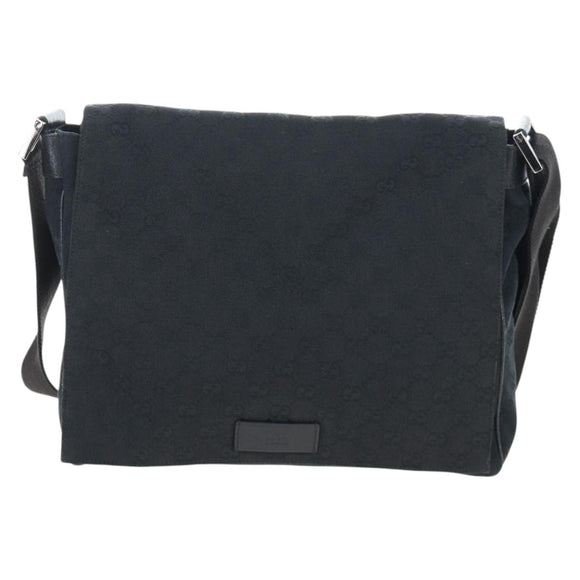 GUCCI GG Canvas Shoulder Bag Black Silver 146236 Auth 205299V