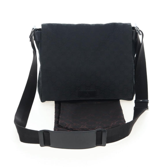 GUCCI GG Canvas Shoulder Bag Black Silver 146236 Auth 205299V
