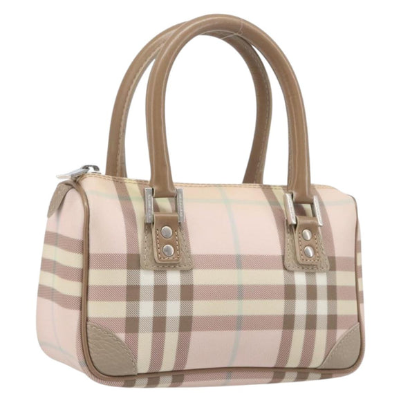 BURBERRY Nova Check Hand Bag PVC Pink Silver Auth 205302