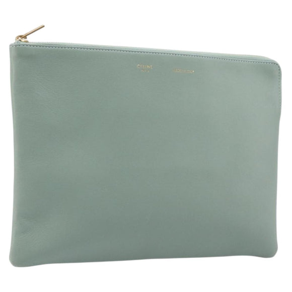 CELINE Clutch Bag Leather Green Gold Auth 205304A