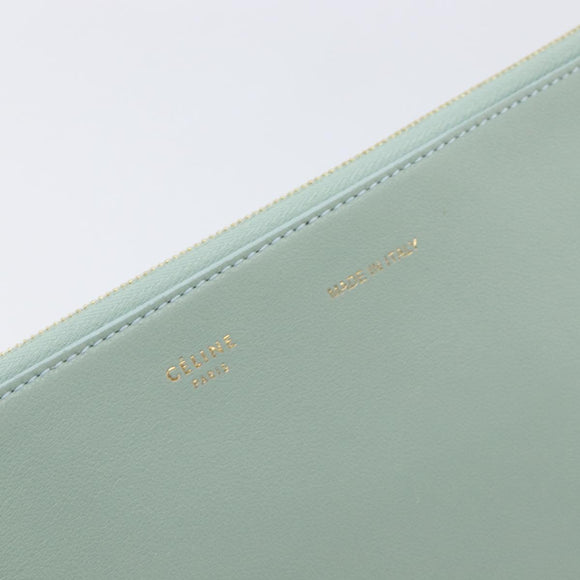 CELINE Clutch Bag Leather Green Gold Auth 205304A