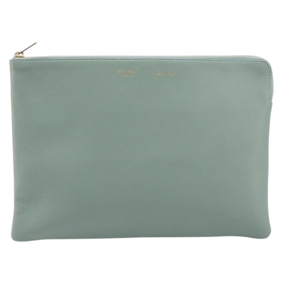 CELINE Clutch Bag Leather Green Gold Auth 205304A