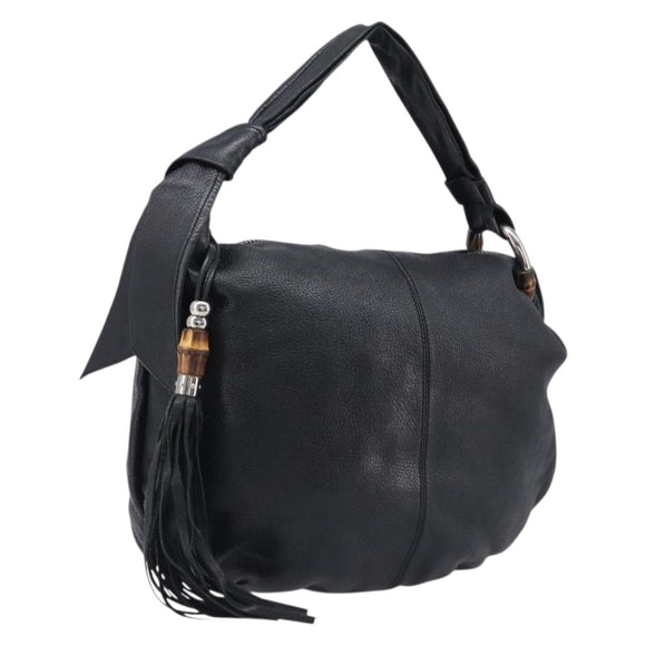 GUCCI Bamboo Shoulder Bag Leather Black Silver 232930 Auth 205316A