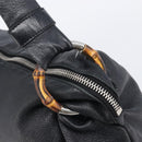 GUCCI Bamboo Shoulder Bag Leather Black Silver 232930 Auth 205316A-14