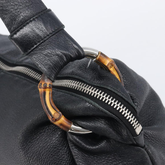 GUCCI Bamboo Shoulder Bag Leather Black Silver 232930 Auth 205316A