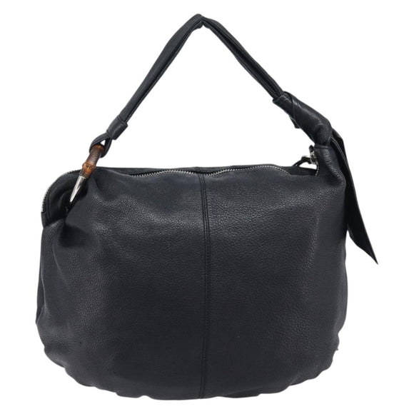 GUCCI Bamboo Shoulder Bag Leather Black Silver 232930 Auth 205316A