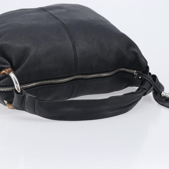 GUCCI Bamboo Shoulder Bag Leather Black Silver 232930 Auth 205316A