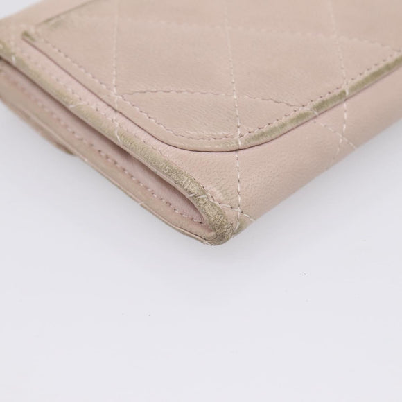 CHANEL Matelasse Wallet Lamb Skin Beige Silver CC Auth 205317