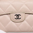 CHANEL Matelasse Wallet Lamb Skin Beige Silver CC Auth 205317-17