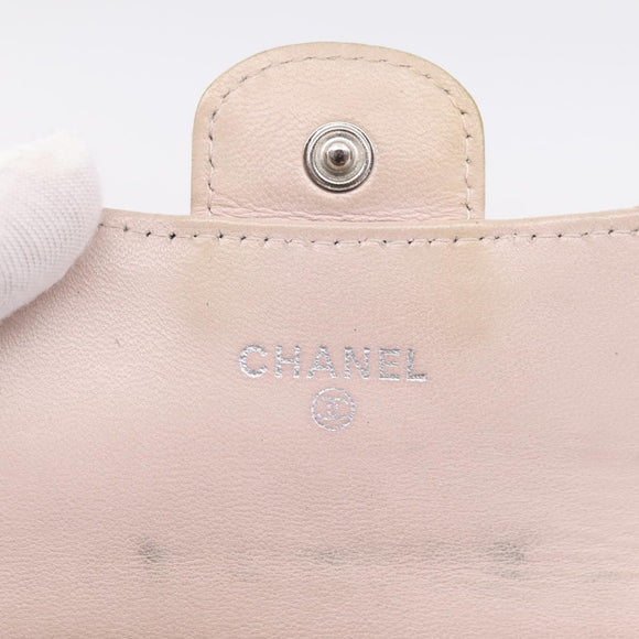 CHANEL Matelasse Wallet Lamb Skin Beige Silver CC Auth 205317