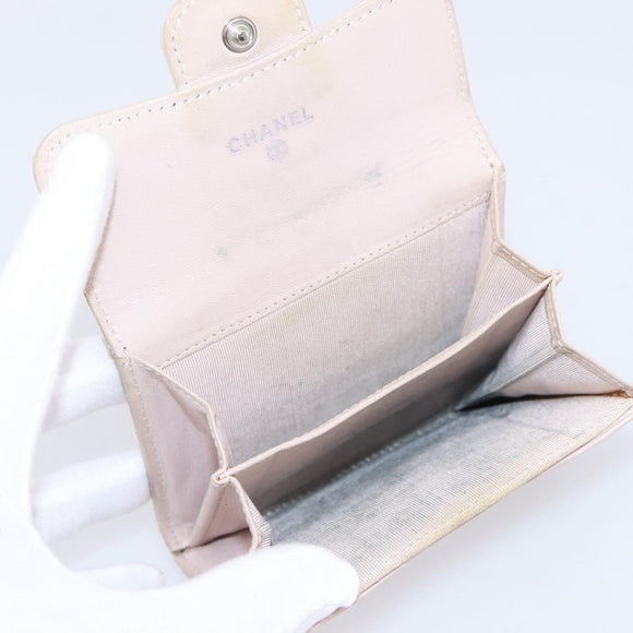 CHANEL Matelasse Wallet Lamb Skin Beige Silver CC Auth 205317
