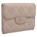 CHANEL Matelasse Wallet Lamb Skin Beige Silver CC Auth 205317-1