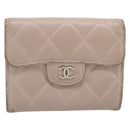 CHANEL Matelasse Wallet Lamb Skin Beige Silver CC Auth 205317-13