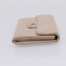 CHANEL Matelasse Wallet Lamb Skin Beige Silver CC Auth 205317-4