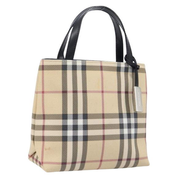 BURBERRY Nova Check Hand Bag PVC Beige Silver Auth 205321