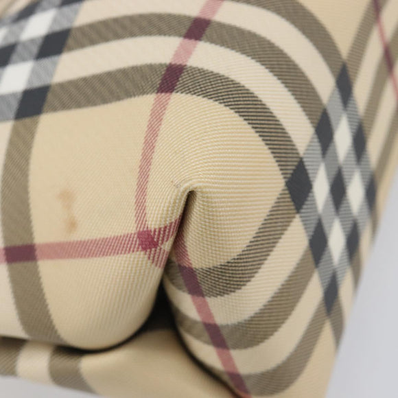 BURBERRY Nova Check Hand Bag PVC Beige Silver Auth 205321