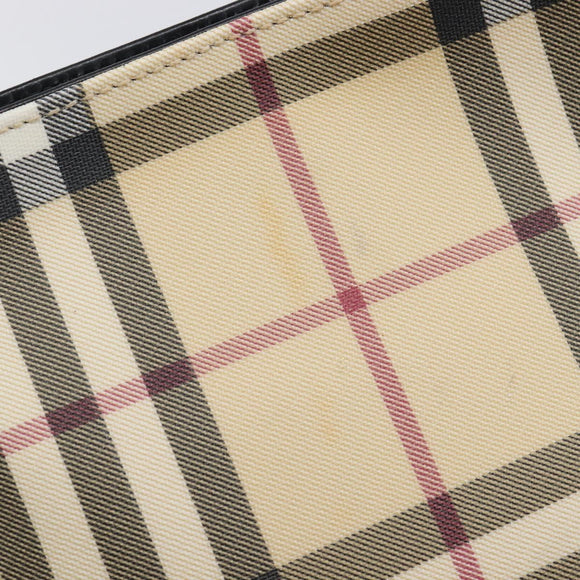 BURBERRY Nova Check Hand Bag PVC Beige Silver Auth 205321