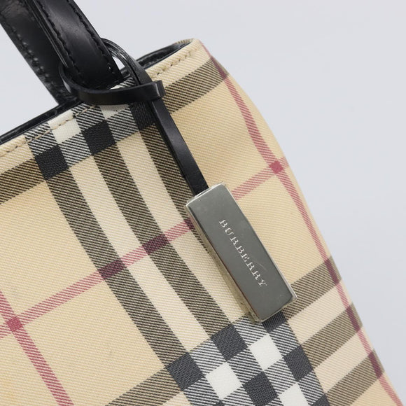 BURBERRY Nova Check Hand Bag PVC Beige Silver Auth 205321