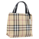 BURBERRY Nova Check Hand Bag PVC Beige Silver Auth 205321-1