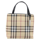 BURBERRY Nova Check Hand Bag PVC Beige Silver Auth 205321-13