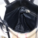 BURBERRY Nova Check Hand Bag PVC Beige Silver Auth 205321-20