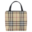 BURBERRY Nova Check Hand Bag PVC Beige Silver Auth 205321-2