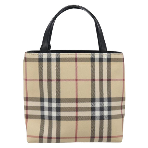 BURBERRY Nova Check Hand Bag PVC Beige Silver Auth 205321